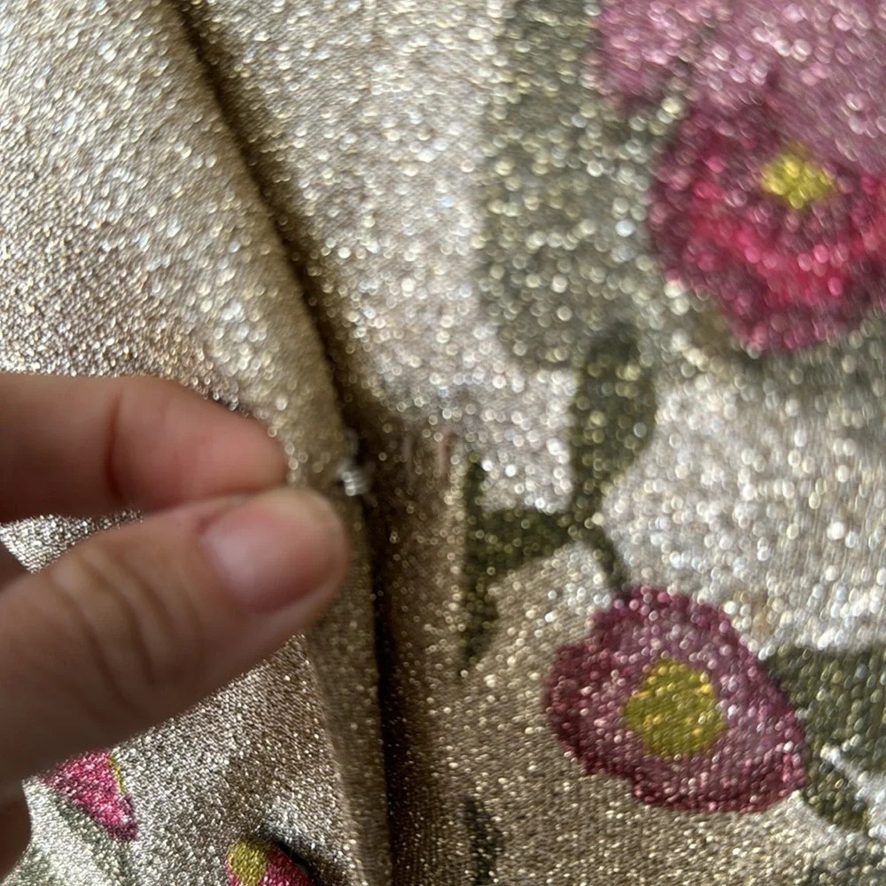 Custom handmade gold floral roses sparkle dress one of a kind small -medium fit - Picture 9 of 17